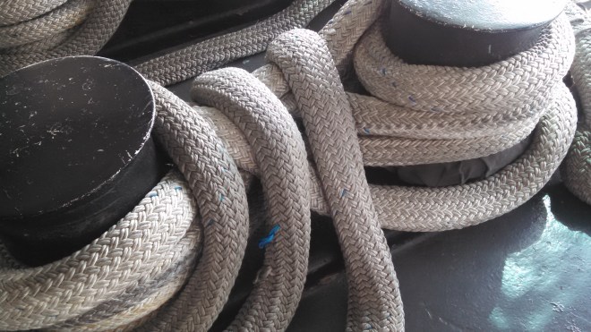 The Intrepid is a ship and still on the water - and the ropes keeping it there are impressive!